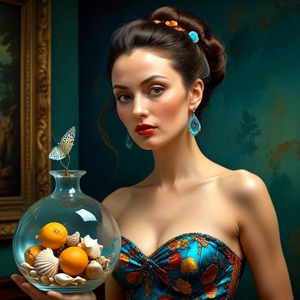 Surrealistic Portrait of a Happy Lady in Whimsical Surroundi...