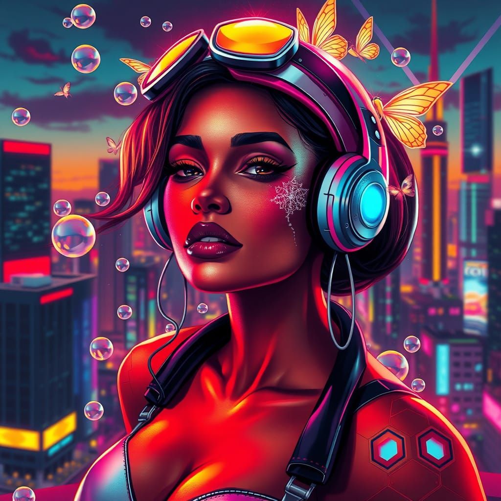 "Burst My Bubble" attractive Puerto Rican woman, bubbles flo...