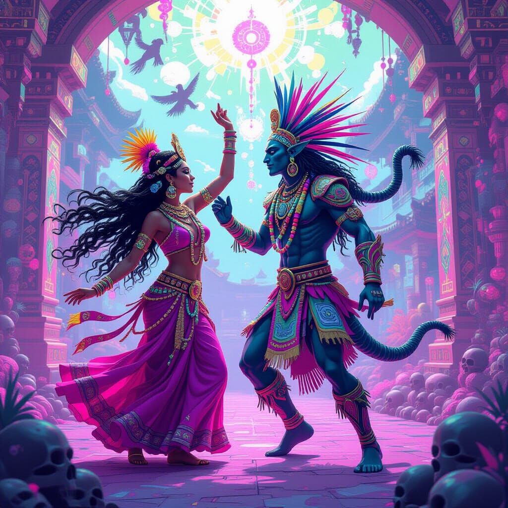 Kali and Quetzalcoatl Dance: A Digital Art Spectacle