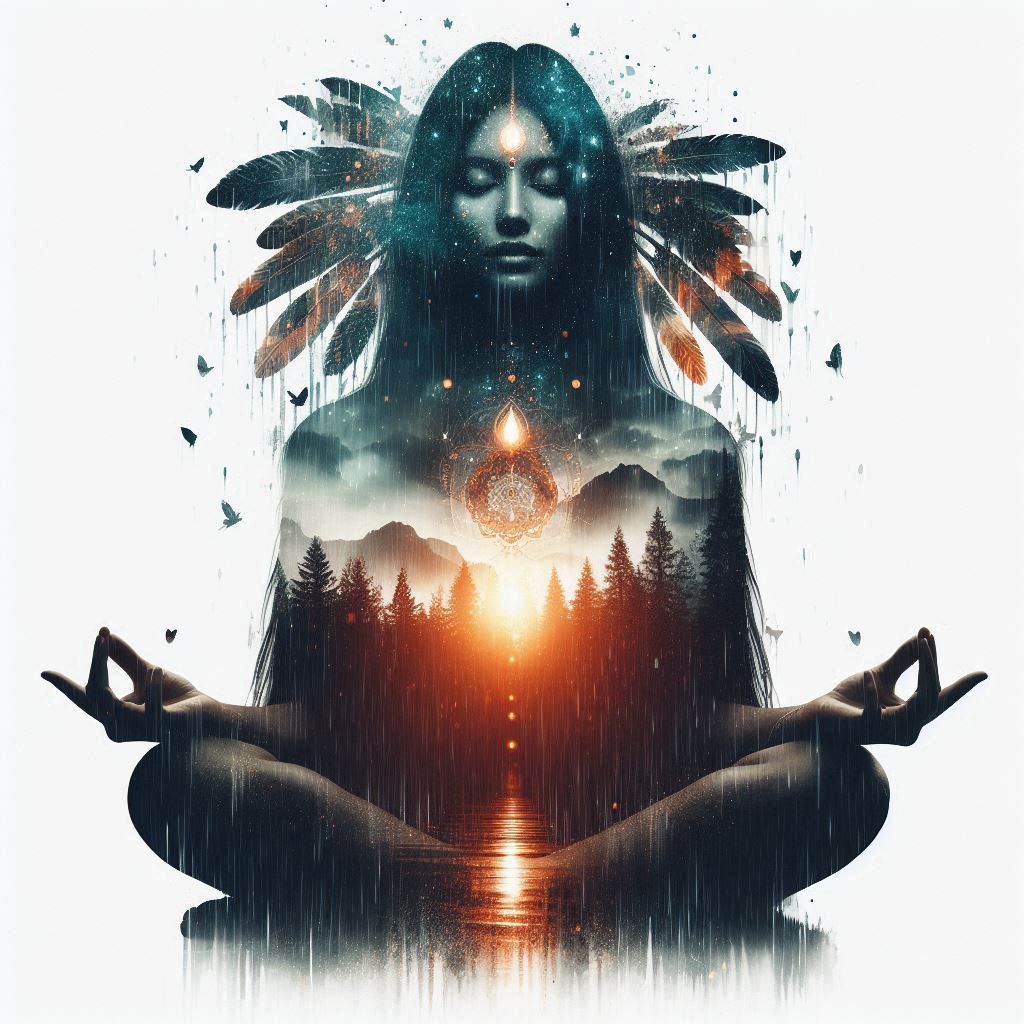 double exposure beautiful fantasy DALL-E 3 portrait landscape..