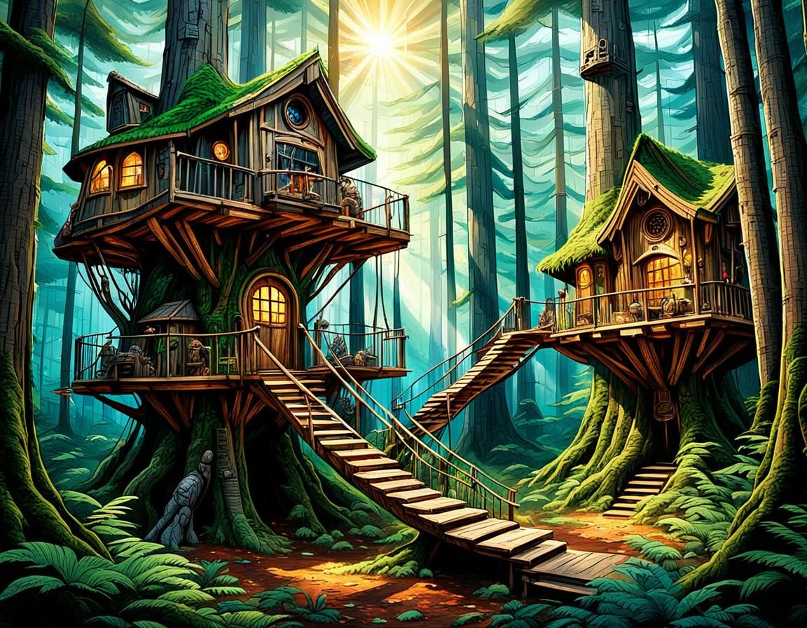 Treehouse in a mystical forest,