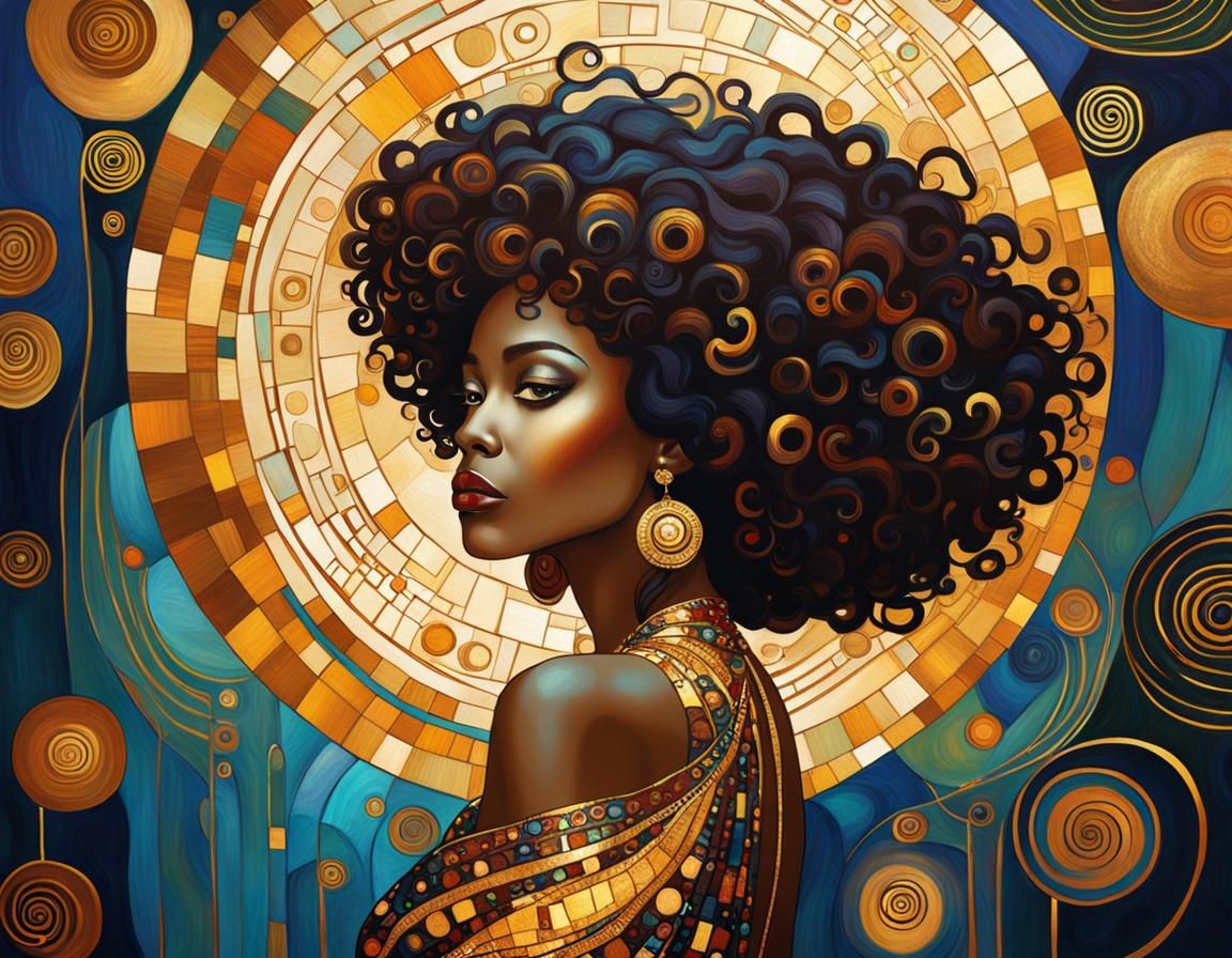 African American Woman in the style of Gustav Klimt. Rich, l...