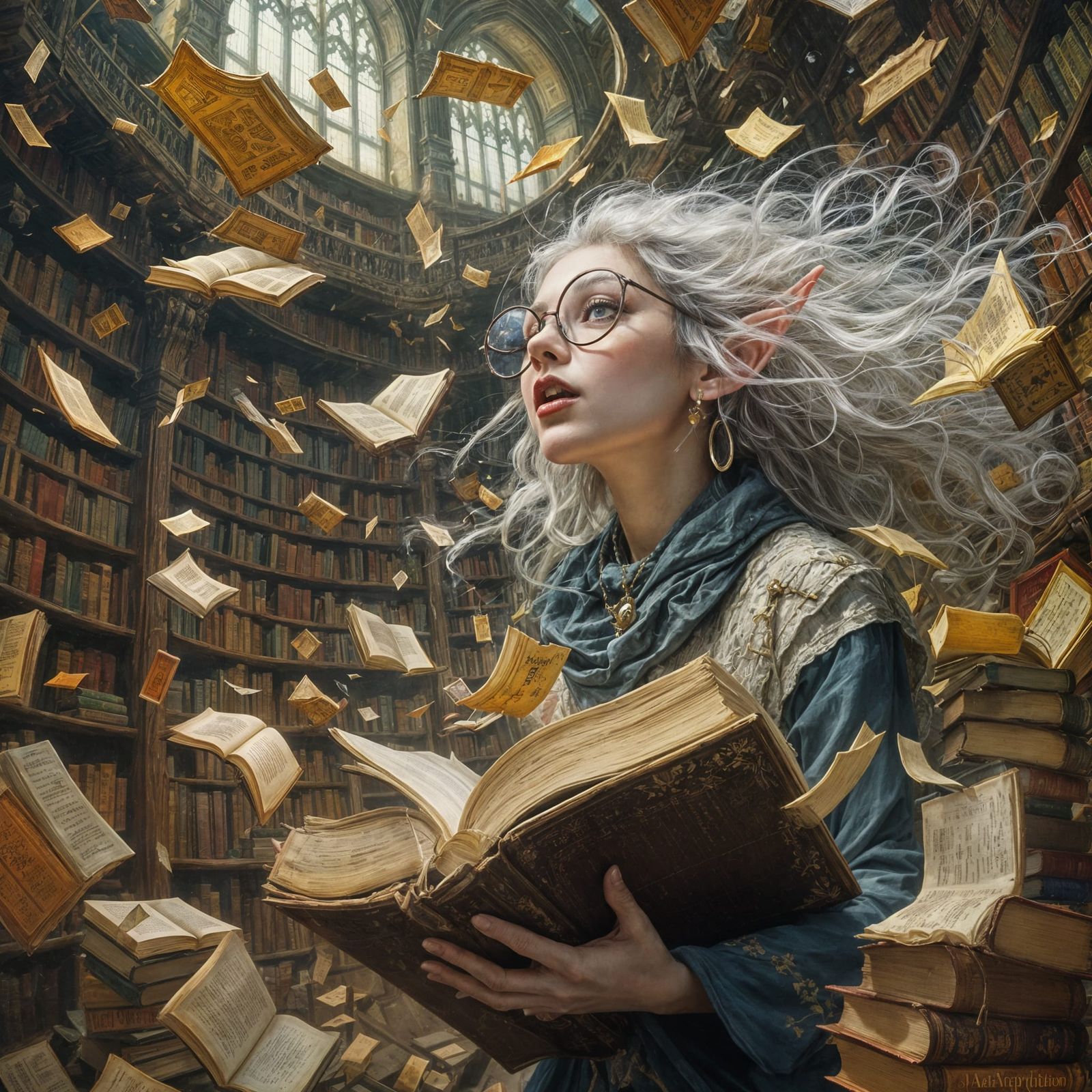 librarian organising the books 3  by @thane of fyfe