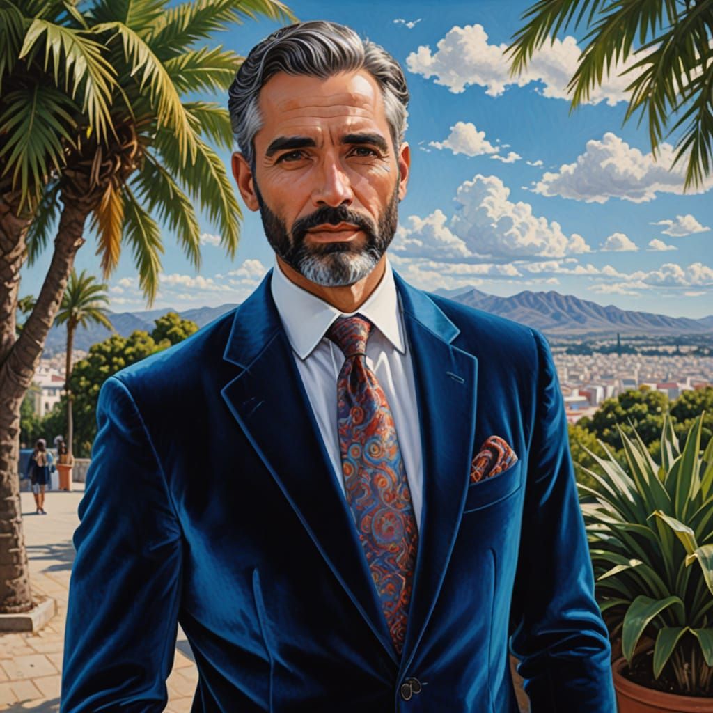 Handsome Man in Blue Velvet Suit