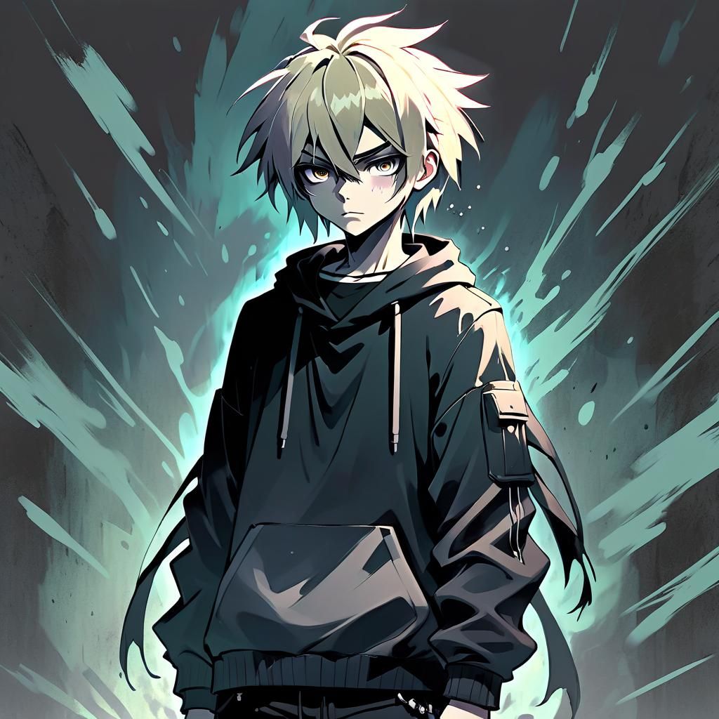 Edgy Anime Boy in Grunge Style