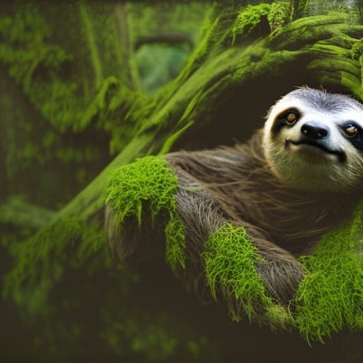 Sloth with moss - AI Generated Artwork - NightCafe Creator