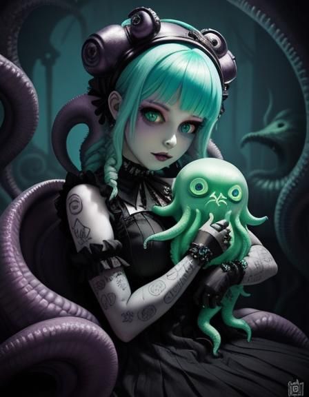 A Adorably Terrifying Pastel Punk Princess  cuddling her Cth...