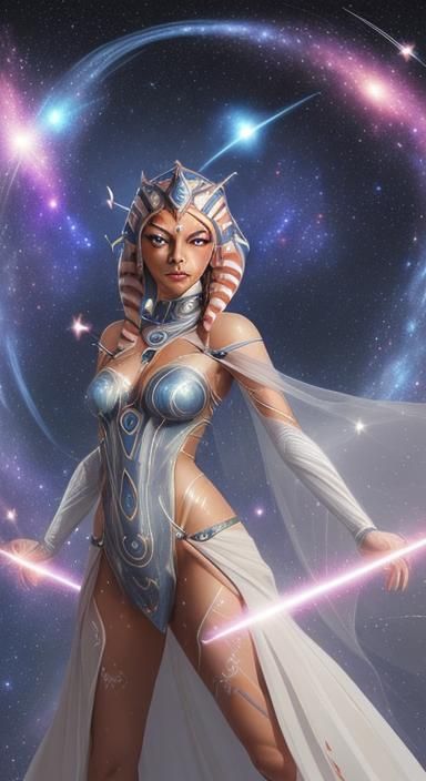 Ahsoka as a beautiful goddess with a dress made of energies,...