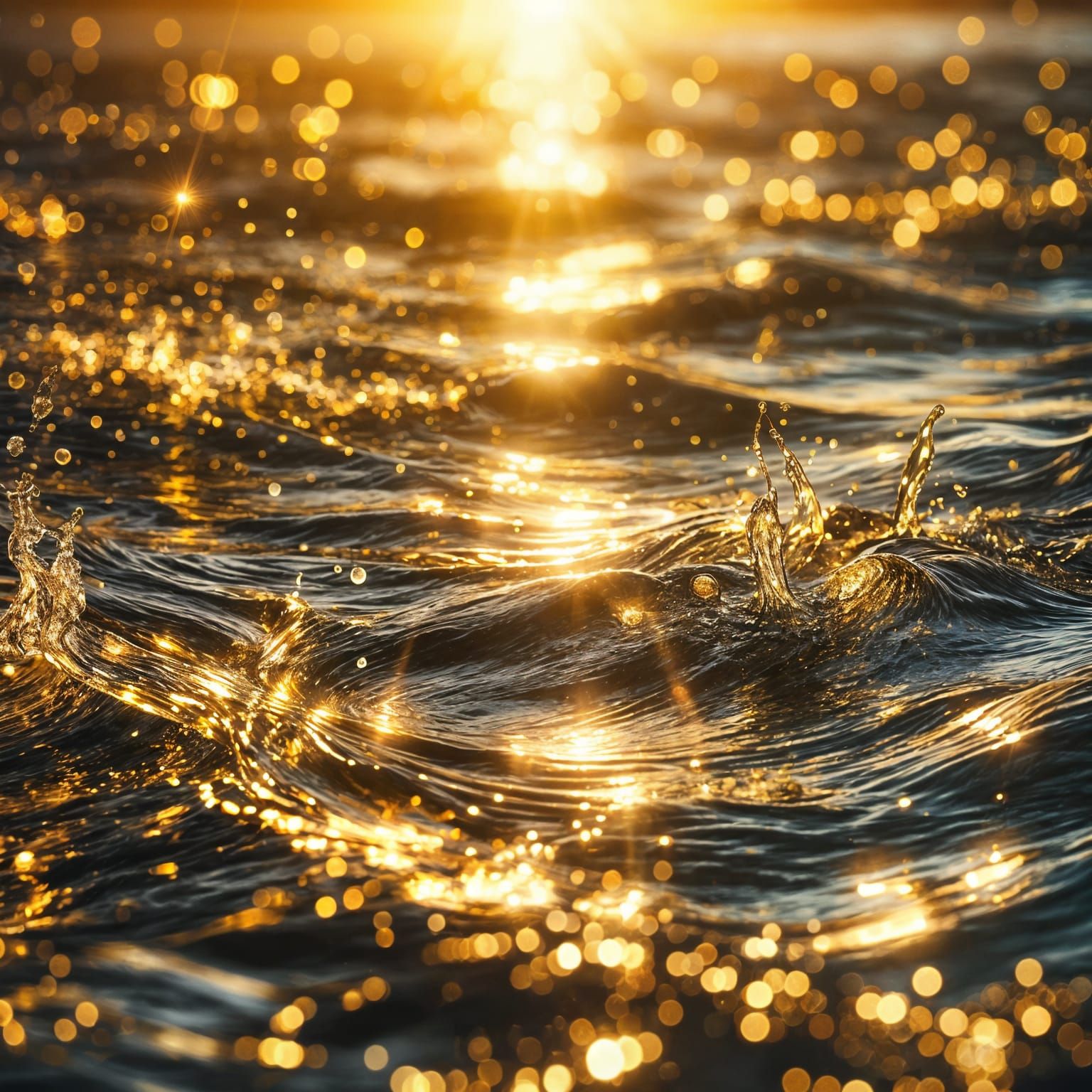 Golden sunlight reflecting off rippling water, scattering into shifting, fluid patterns of light and ...  by @Tarzan