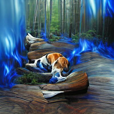 Forest ocean beagle burning blue hyperrealism