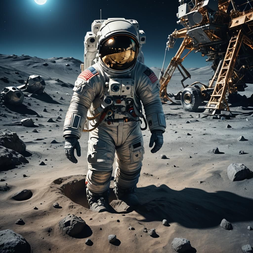 Astronaut on the Moon in Sci-Fi Art Style