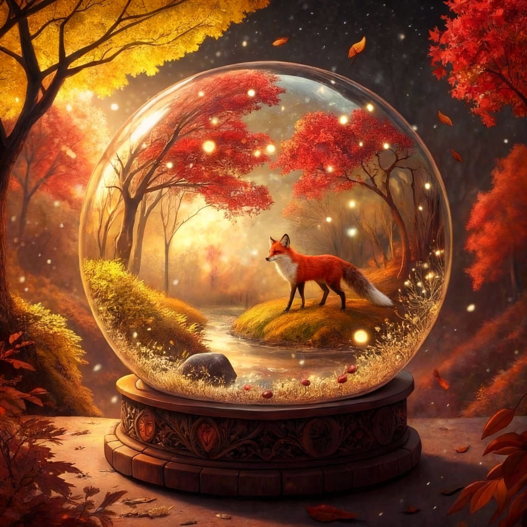An autumnal snow-globe