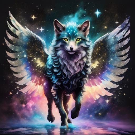 epic cute adorable ethereal green winged turtle walking and shimmering over the space, filled with glitter and stars, huge beautiful yellow...