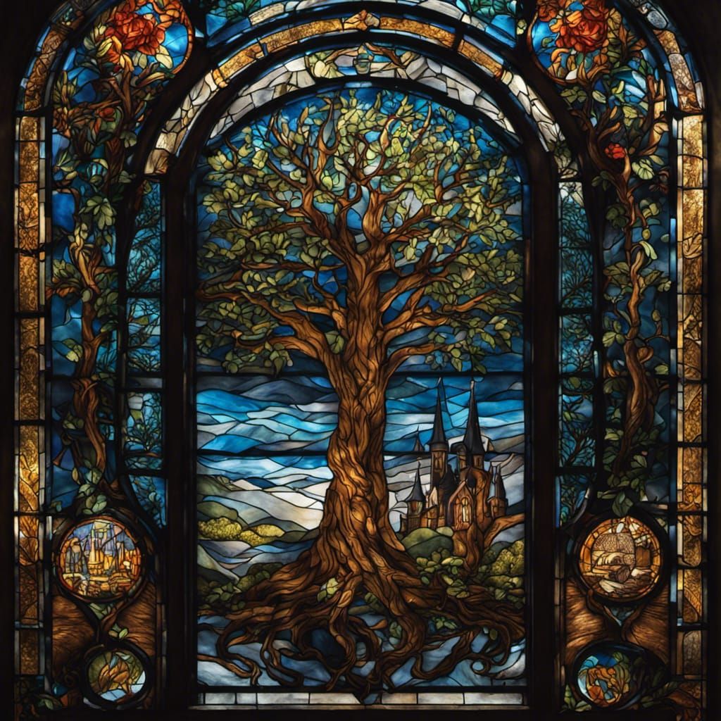 stained glass window depiction whomping willow