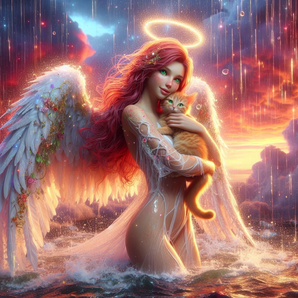 Angel and Kitty in the Rain