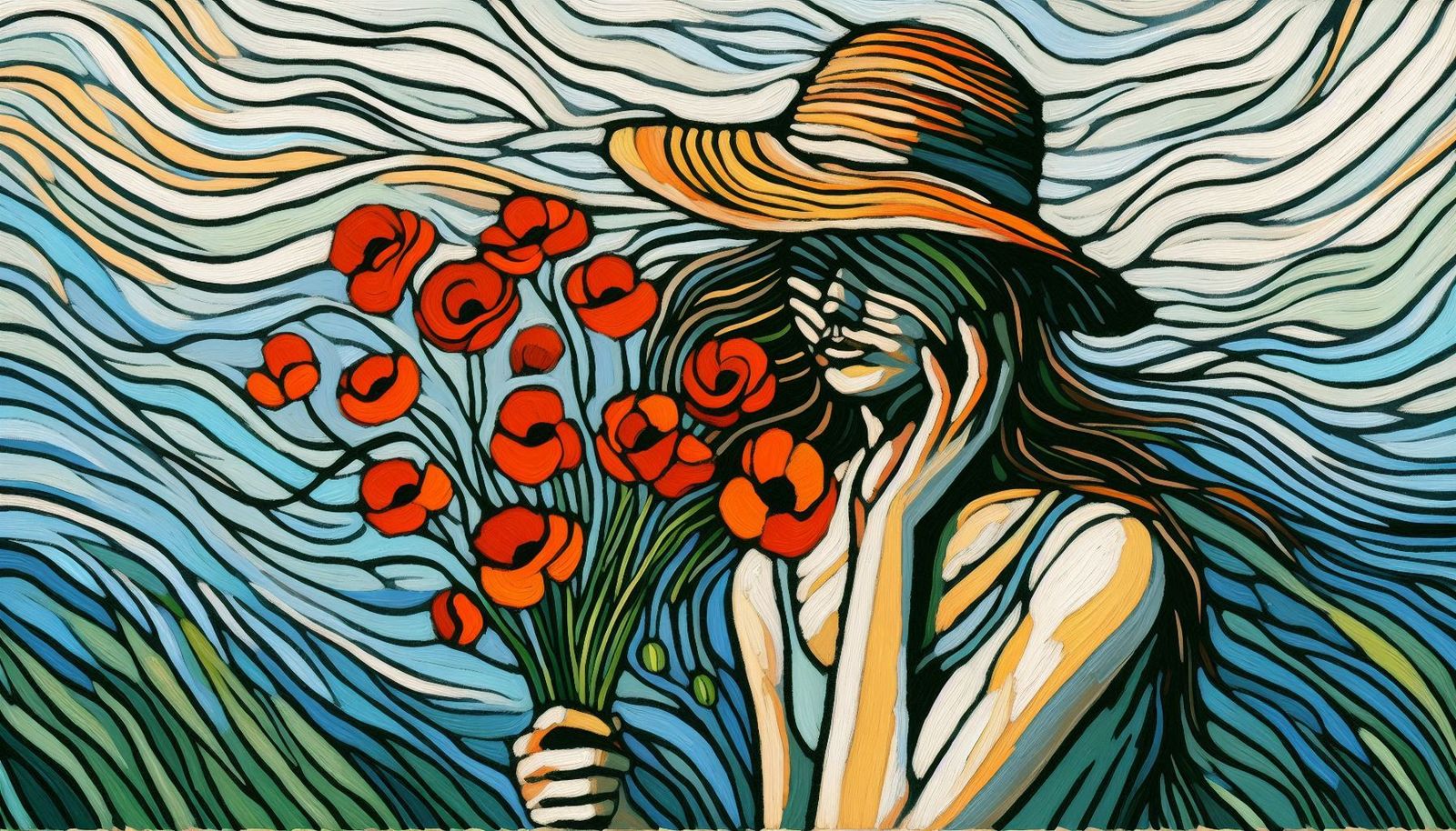 Woman Holding Poppies