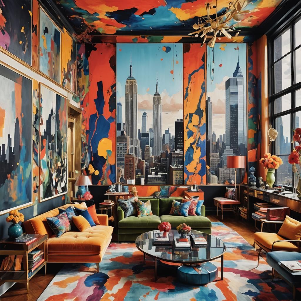 Interior of a New York penthouse. Maximalist interior design...