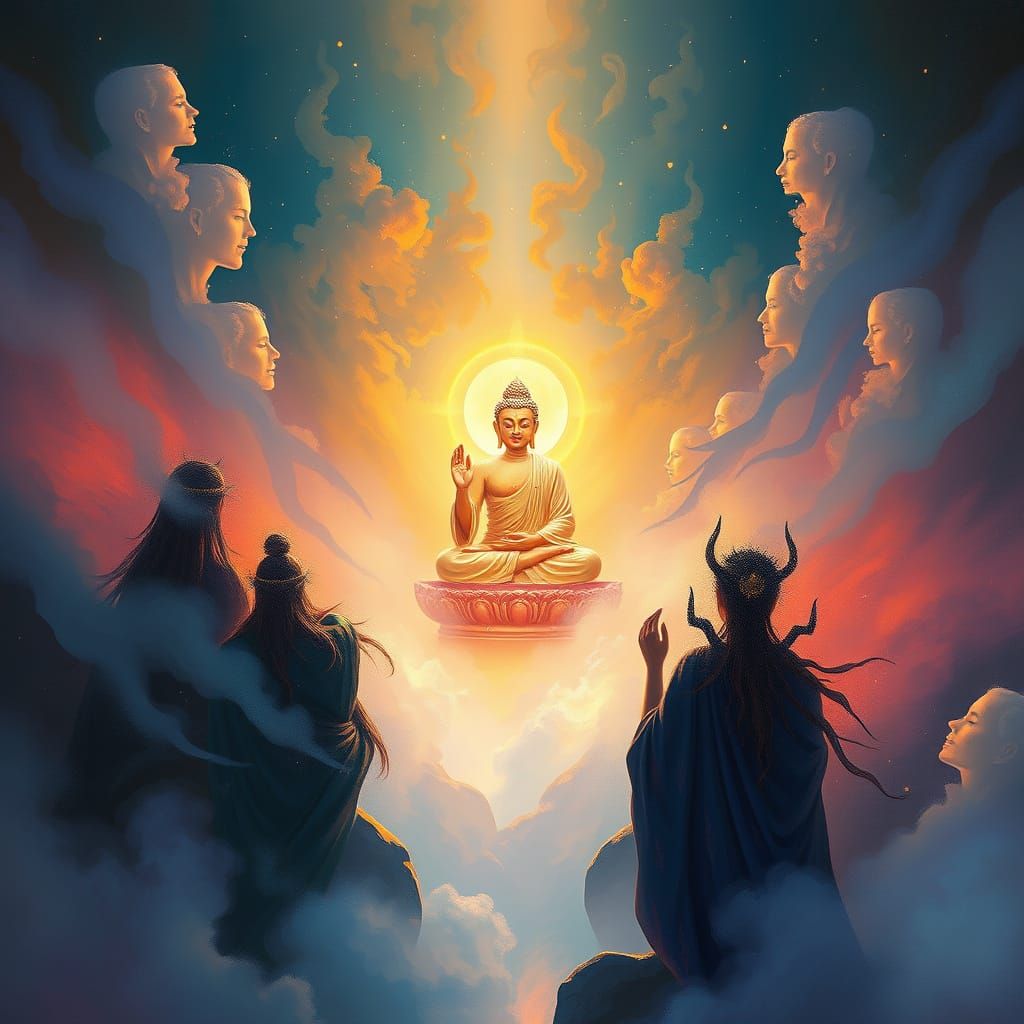 Enlightened Beings Gaze at Tathagata in Heaven