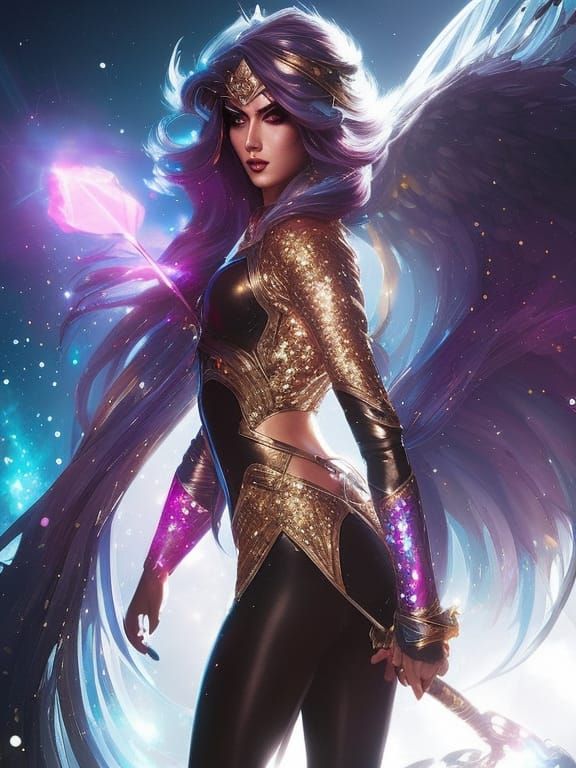 Artgerm, WLOP, Greg Rutkowski; Beautiful Glittery Dark Magic...
