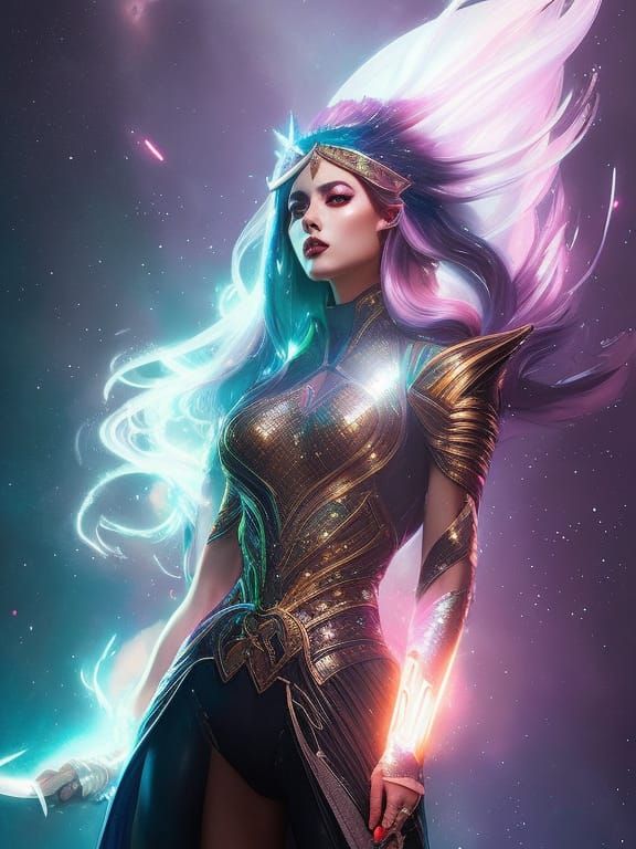 Artgerm, WLOP, Greg Rutkowski; Beautiful Glittery Dark Magic...