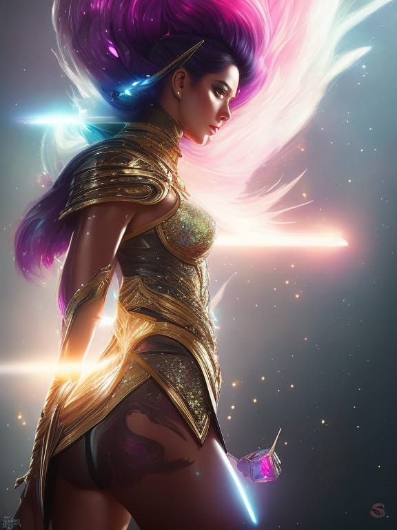 Artgerm, WLOP, Greg Rutkowski; Beautiful Glittery Dark Magic...