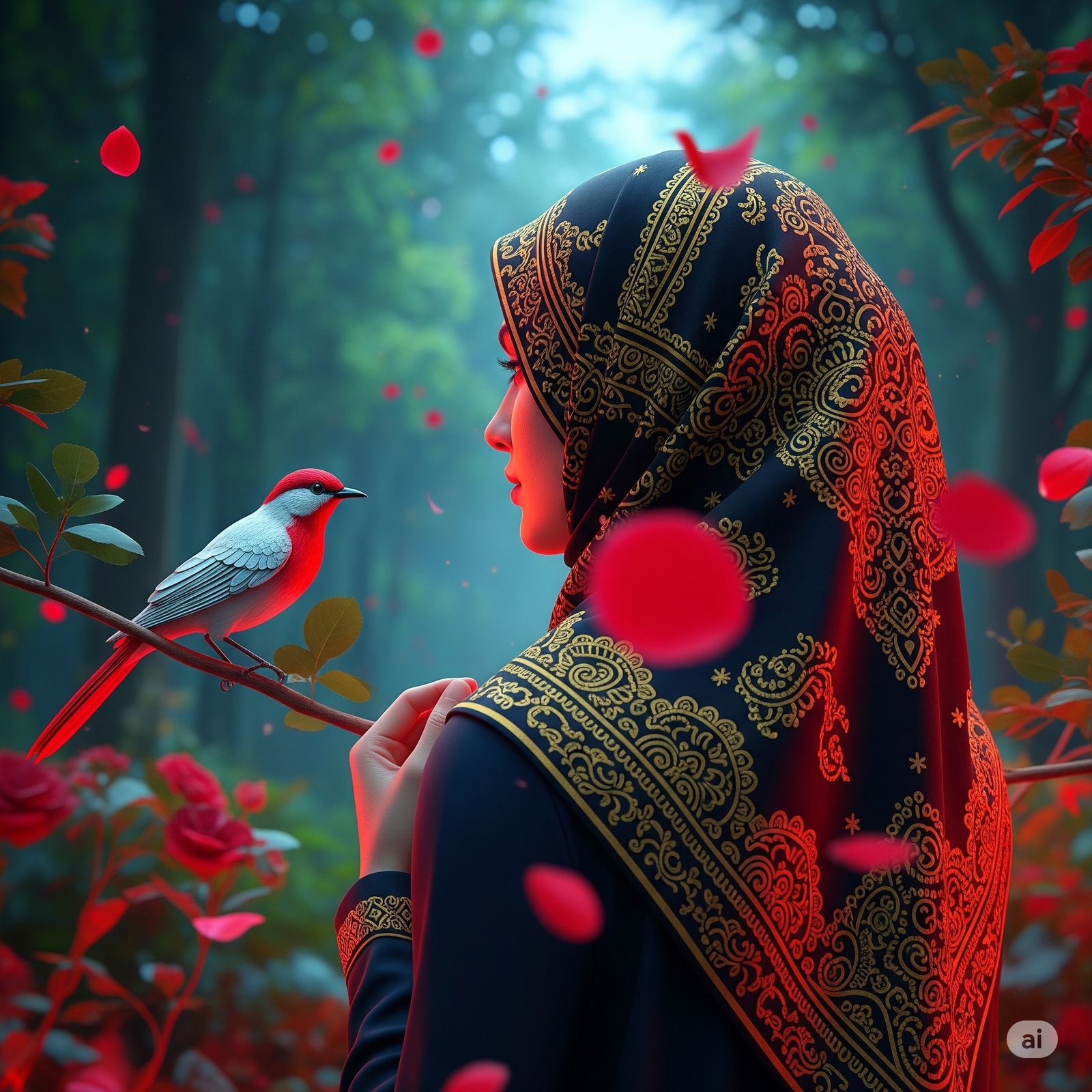 Perched bird and a Hijabi