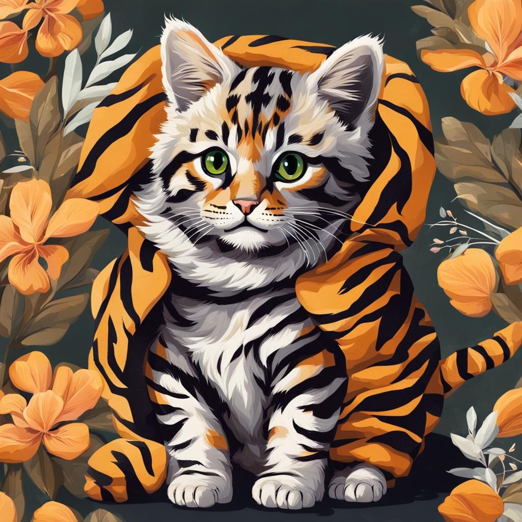 small cute cat with tiger coat