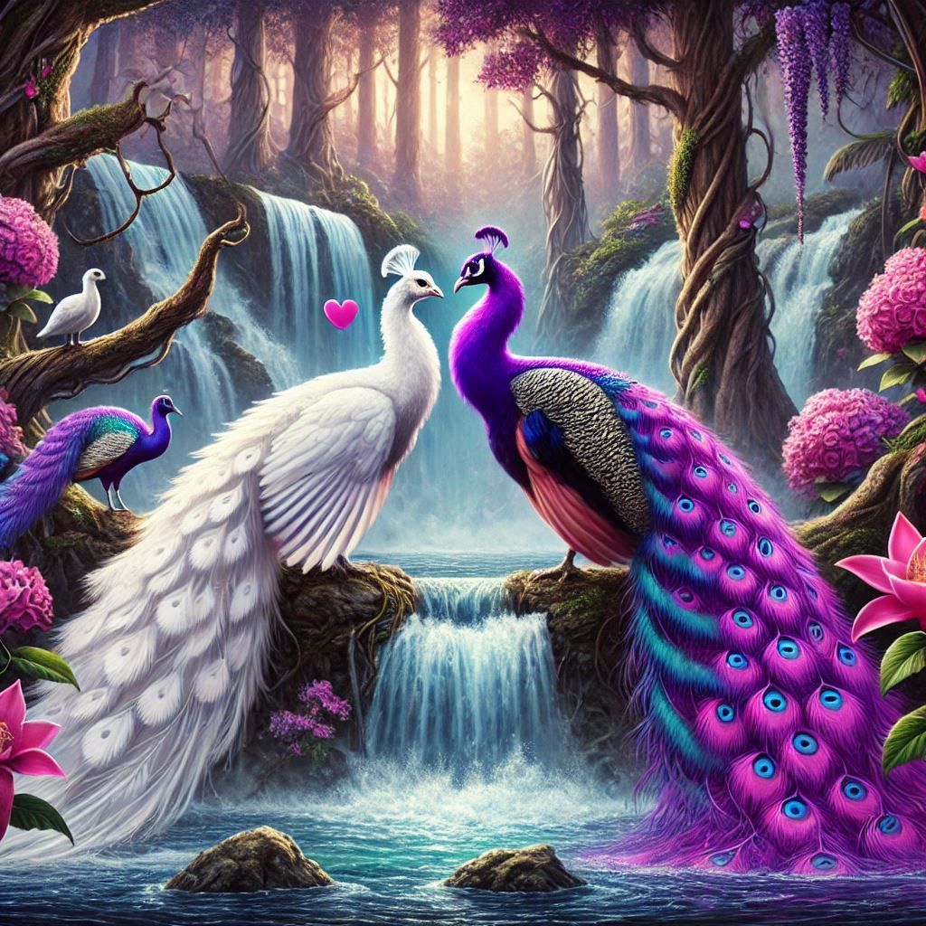 A White and a Purple Peacock Take 2