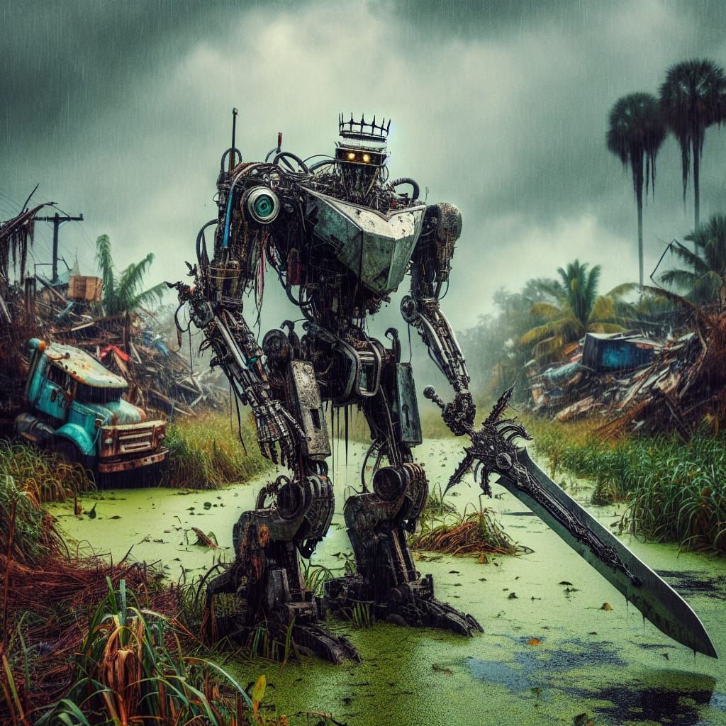 Dystopian Mechanical Tractor with Gothic Sword