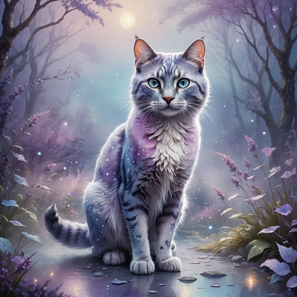 Mystical Cat Stepping Through Dreamy Ambiance