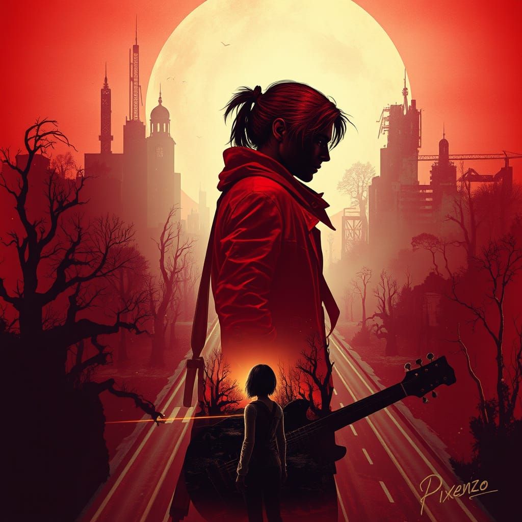 Post-Apocalyptic Survivor in a Shattered Cityscape