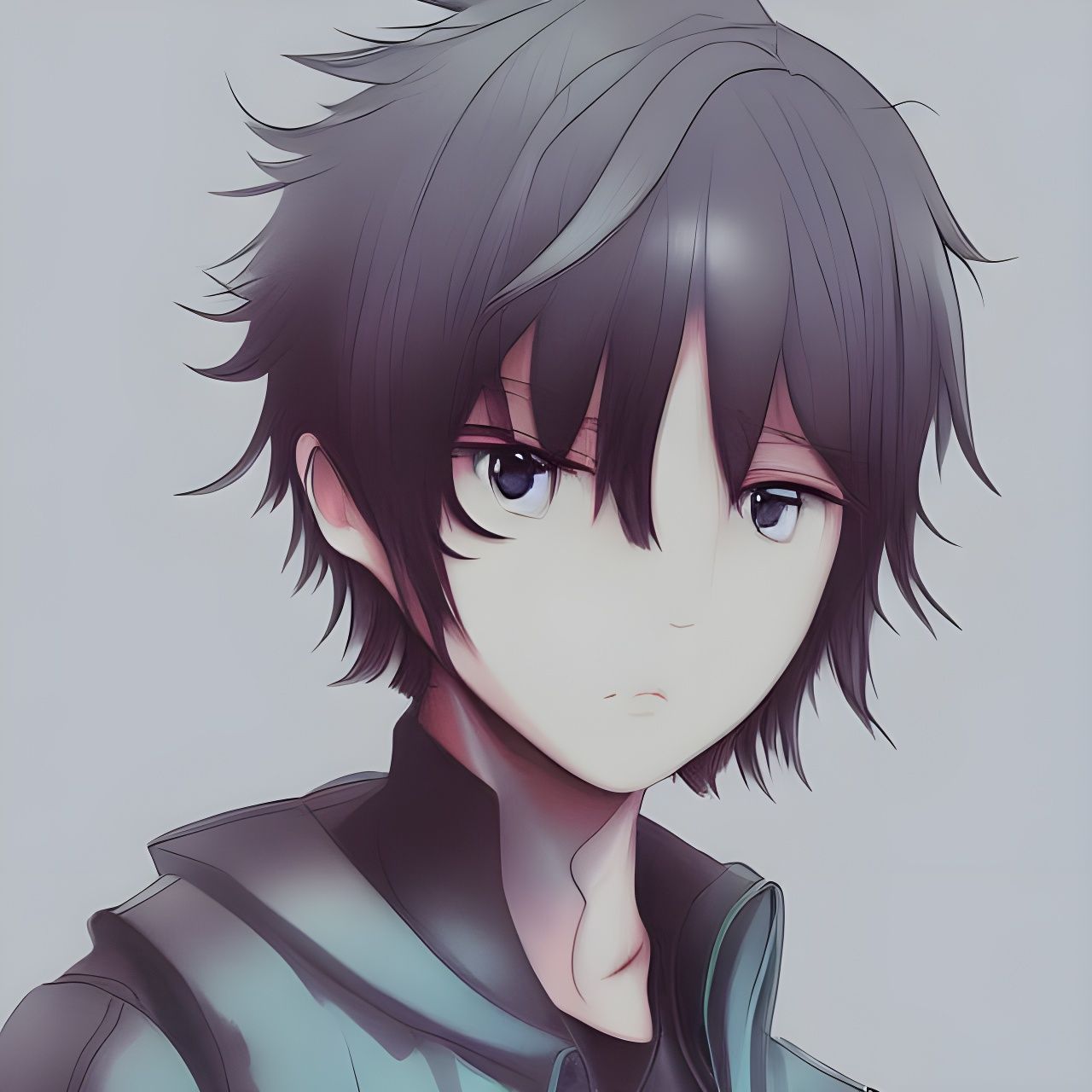 Anime boy black shirt fine facial - AI Photo Generator - starryai