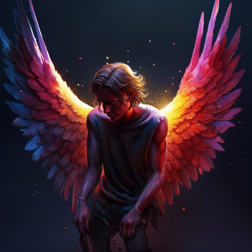 fallen Angel with wings open - AI Generated Artwork - NightCafe Creator