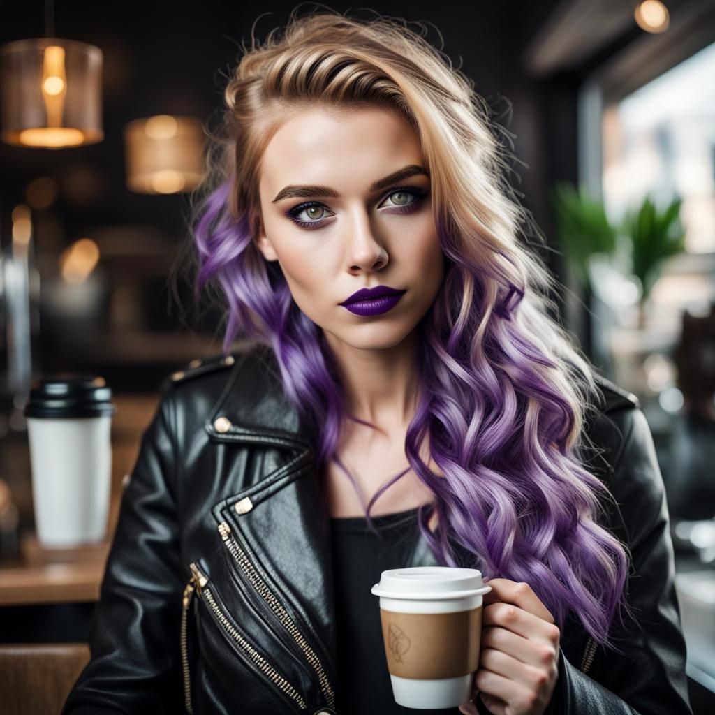 young woman with Viking features, wavy golden hair that has ...