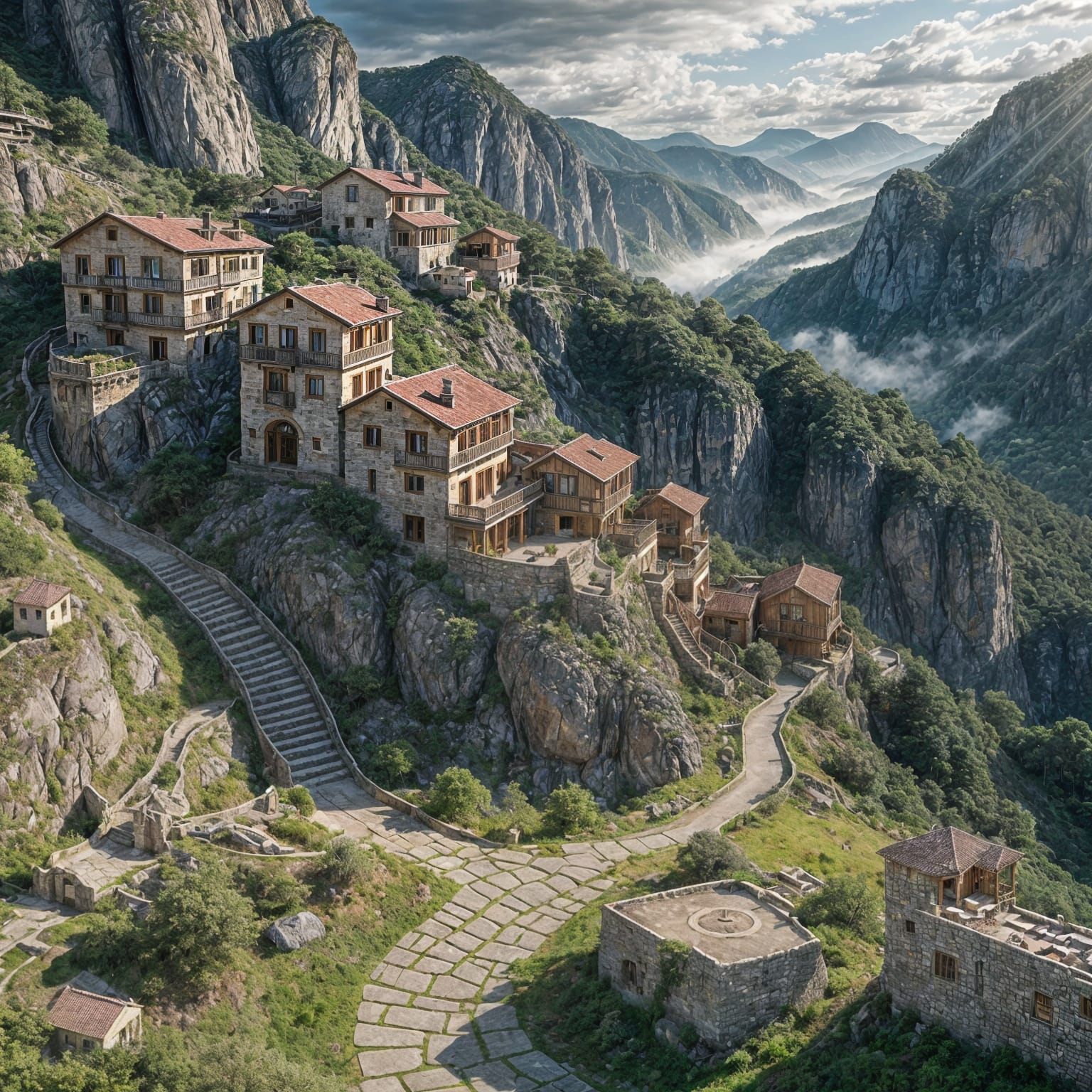Breathtaking Mountain Village with Winding Paths