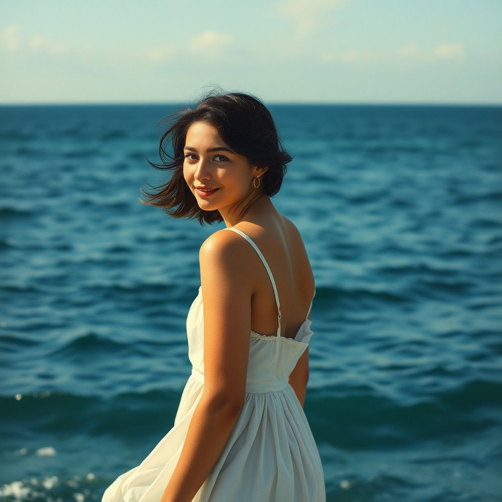 Woman Gazing at Sea in Romantic Style