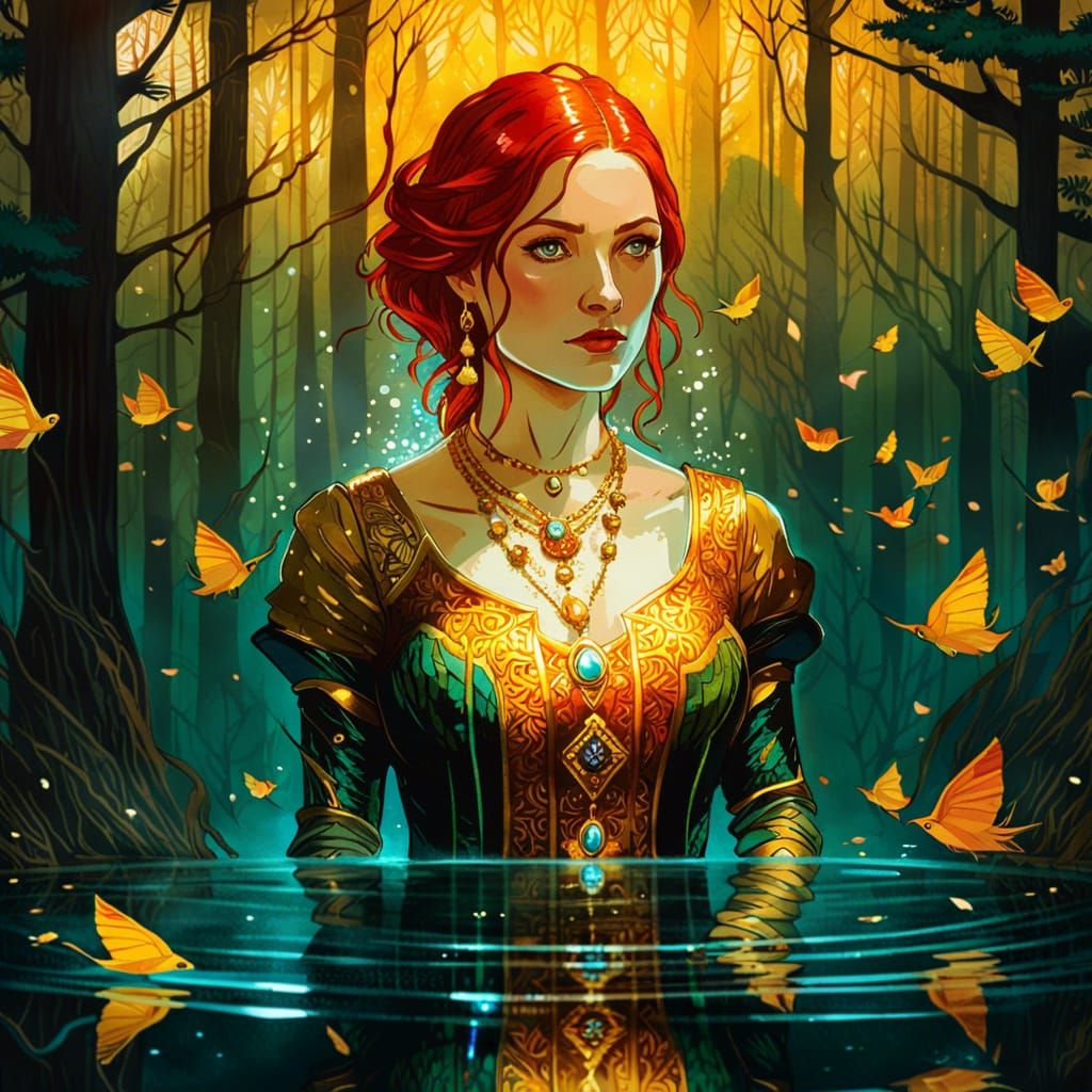 Triss Merigold Reflection: Watercolor in Luminous Colors