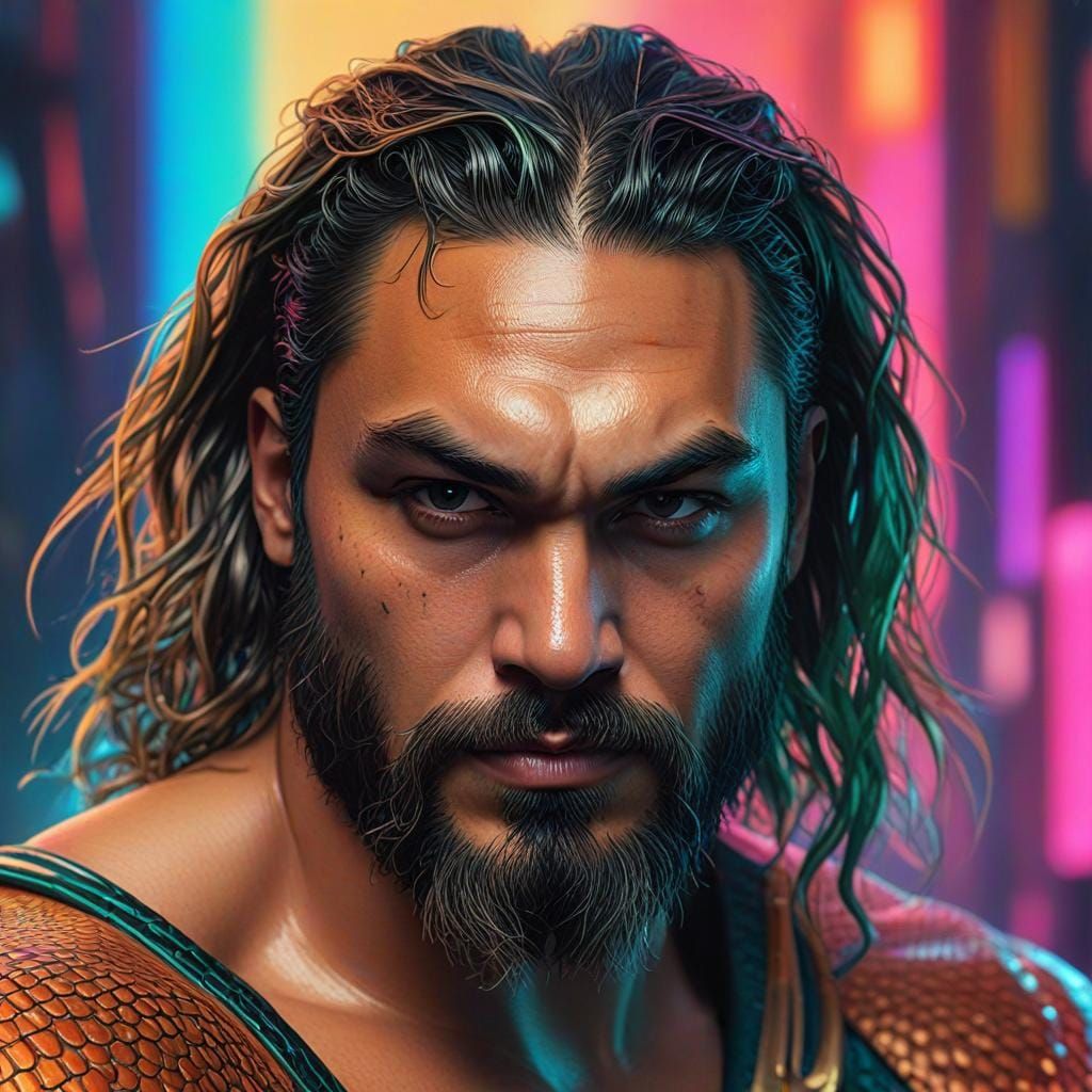 realistic potrait of Jason Momoa as Aquaman