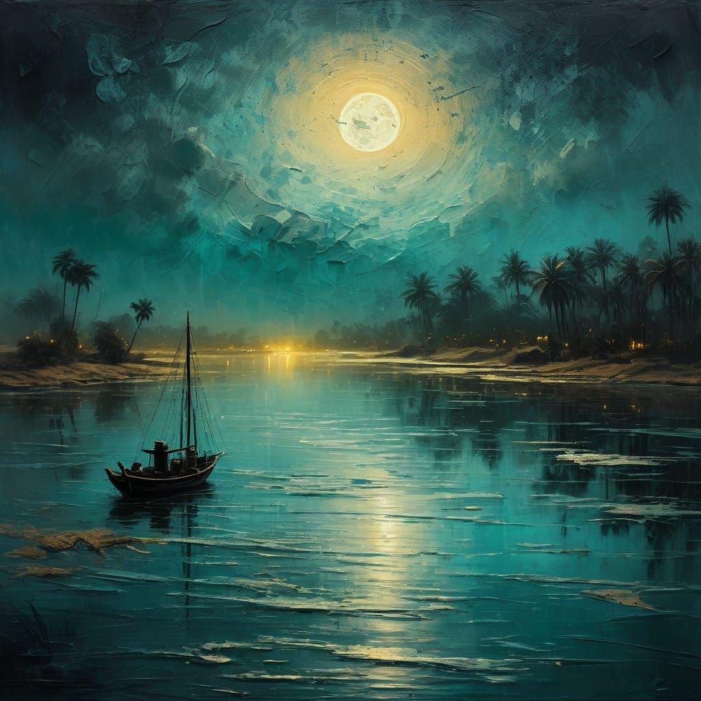 Moon over the Nile river  by @Appache