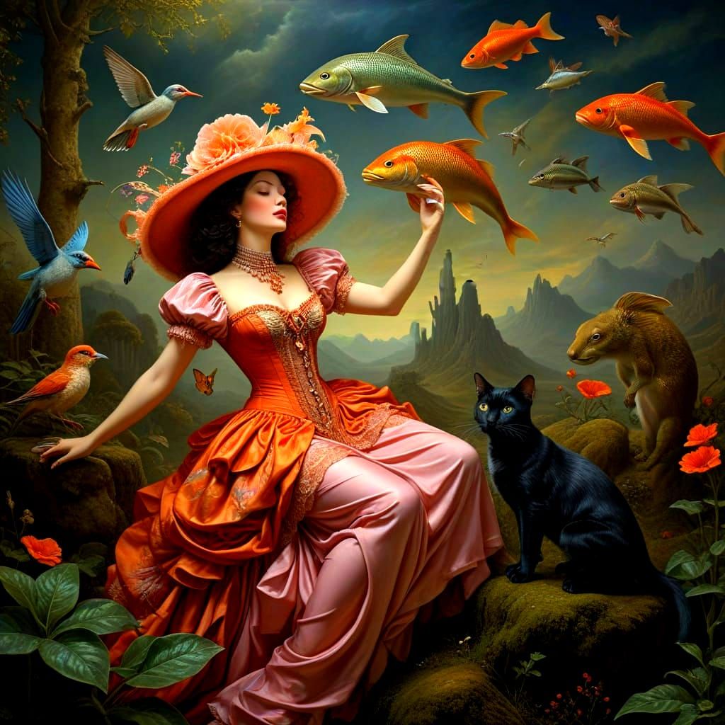 Charming Lady in Vibrant Surreal Landscape