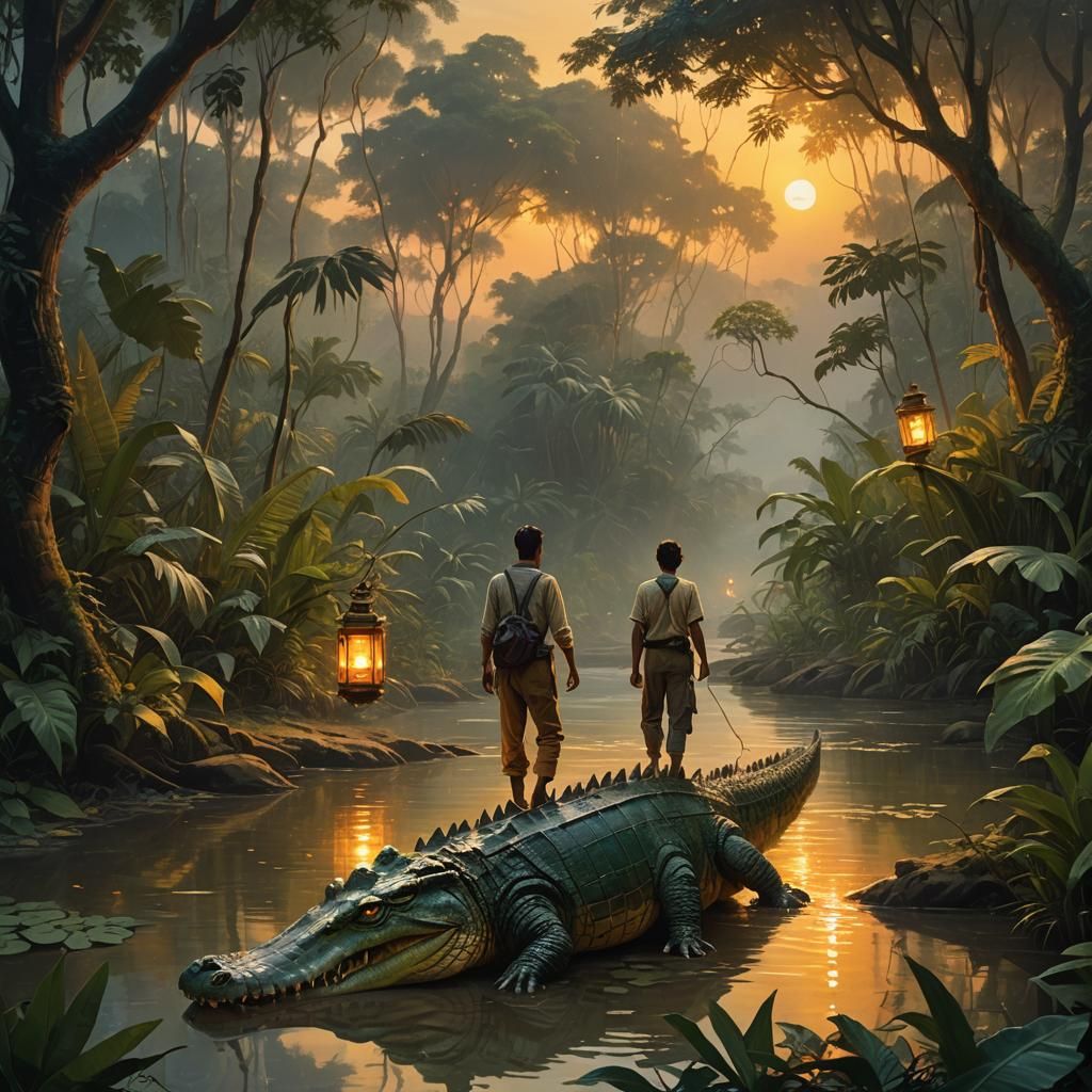 Jungle River Walk at Sunset: Fantastical Matte Painting
