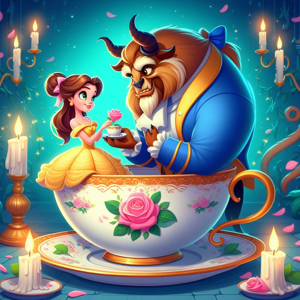 Belle and the Beast in a teacup