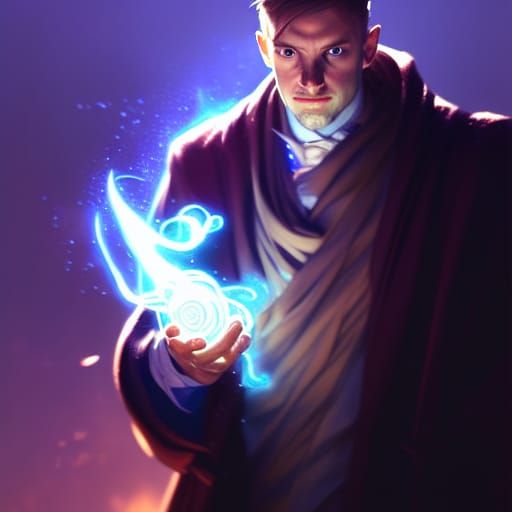 light mage male blue eyes, casting spell head and shoulders ...