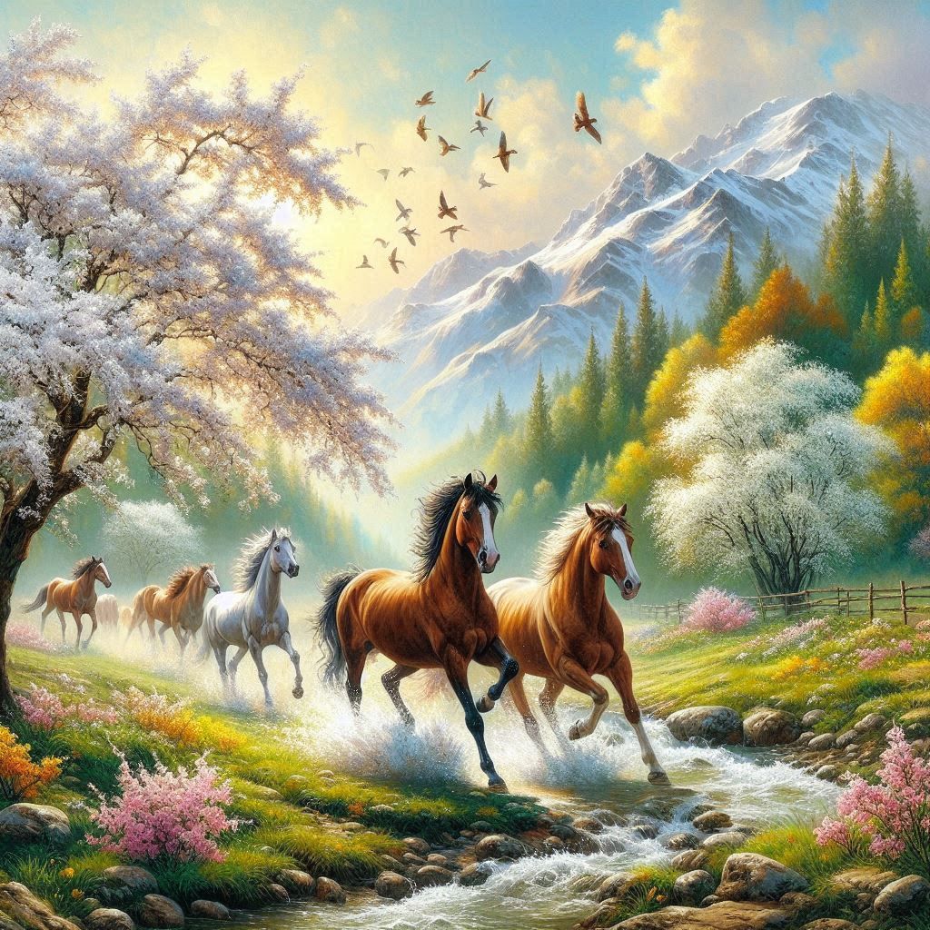Galloping wild horses