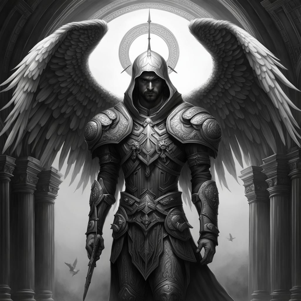 Dark, Portrait,arch seraph, man, armor, wings, temperance, peace, spirituality, tranquility