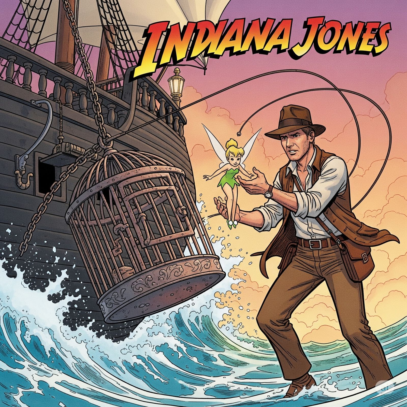 Indiana Jones frees Tinkerbell from Peter Pan