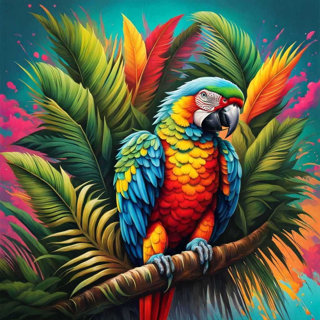 wonderful parrot in the Amazon forest flying from one coconu...