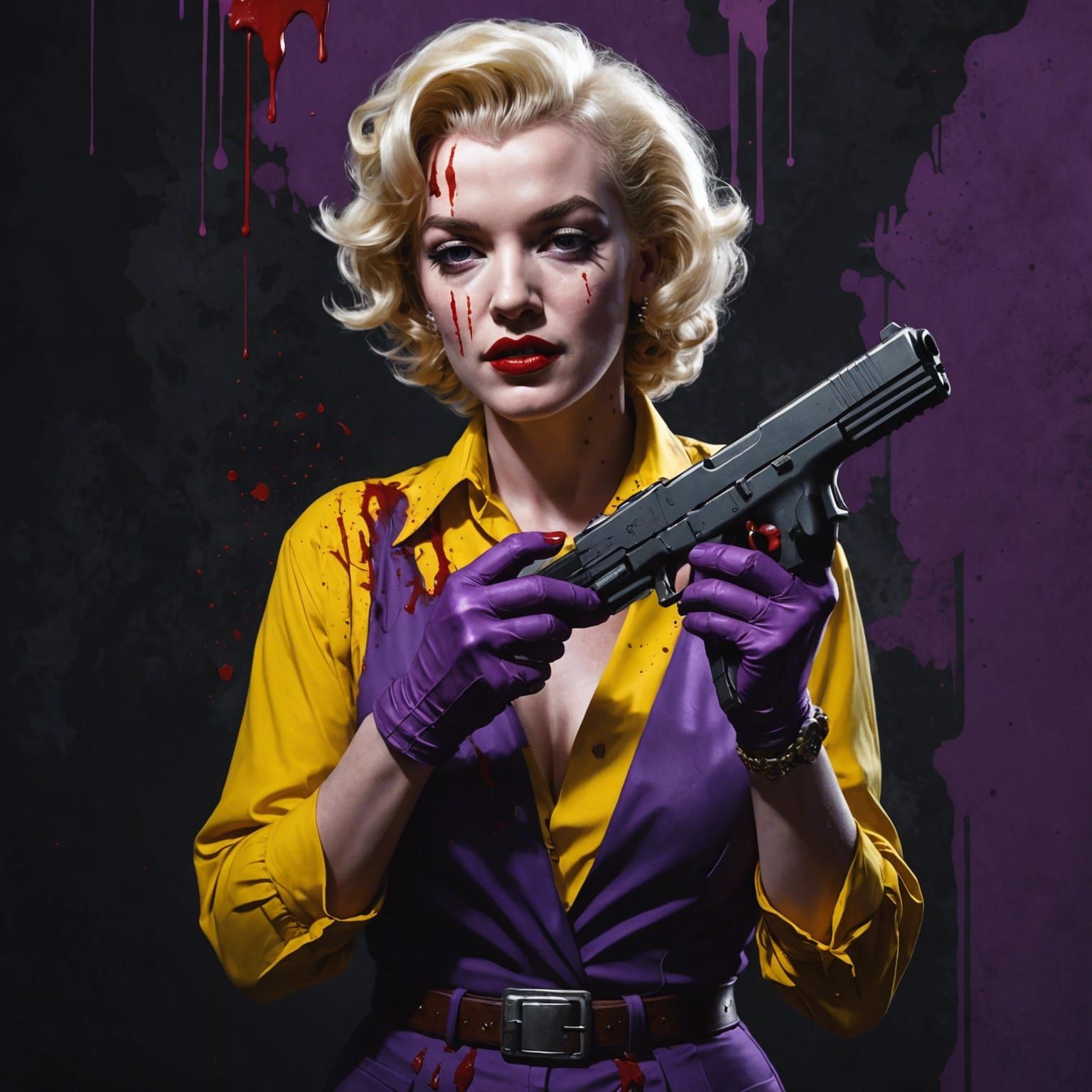 Marilyn Monroe with Glock, Dark Fantasy Art