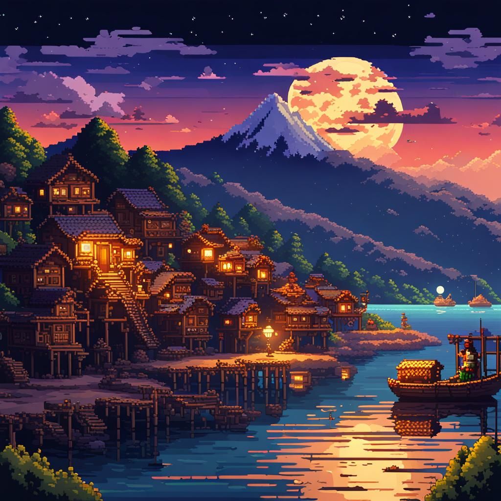 Pixel Art - Fishing Village  by @Pelukis Muda