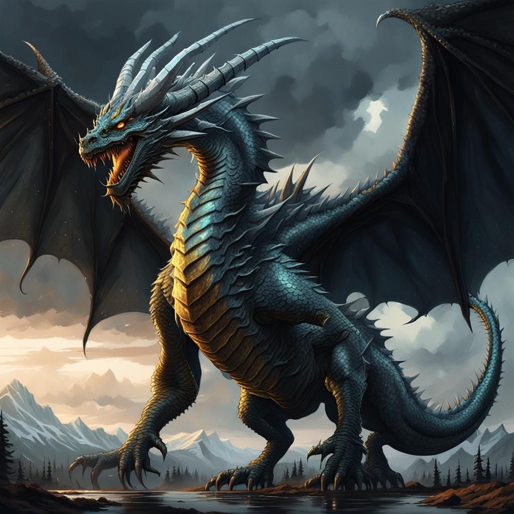 Majestic Dragon Concept Art in Dark Fantasy Style